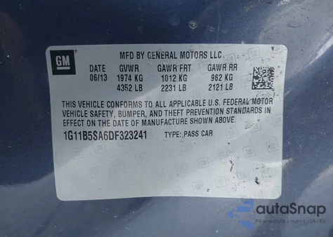 2013 Chevrolet Malibu 1Ls from USA, damaged, VIN 1G11B5SA6DF323241